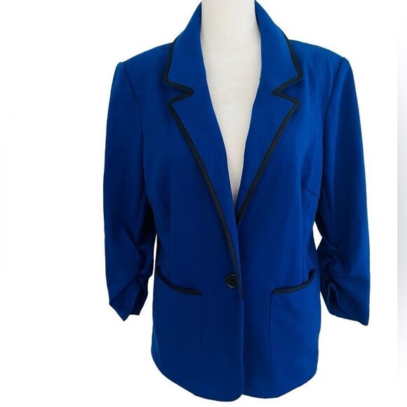 Laundry by Shelli Segal royal blue/ black trim Ponte knit blazer size 12. - Picture 1 of 8
